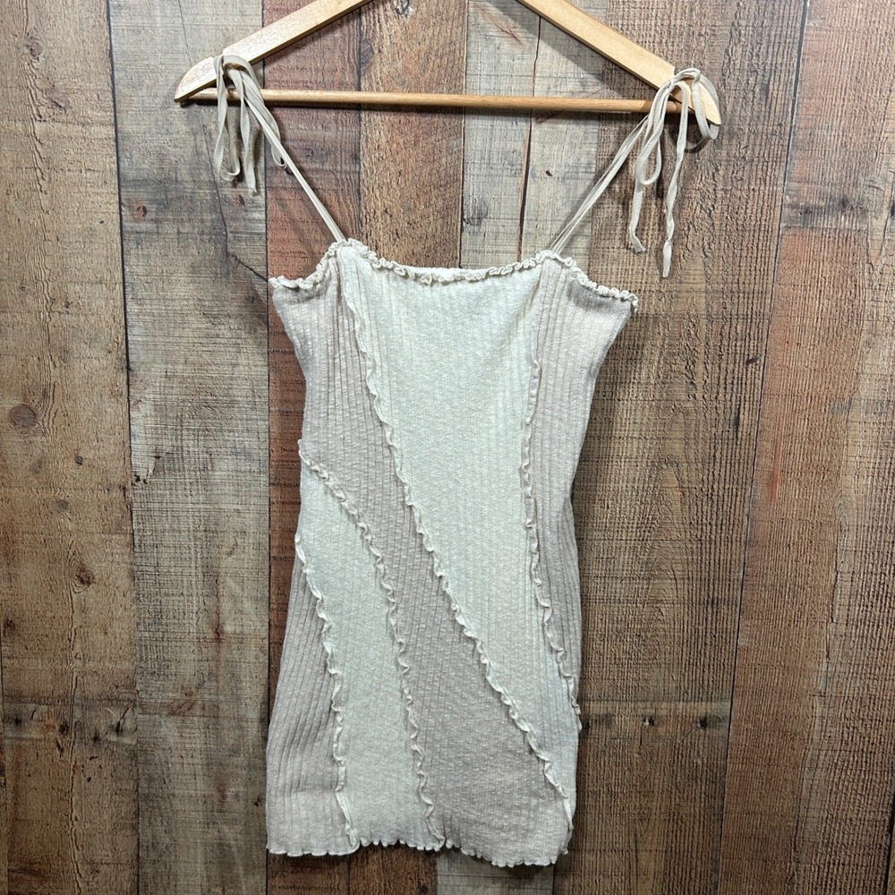 Urban Outfitters UO Cassidy Spliced Mini Dress M Cream Lettuce Edge Knit